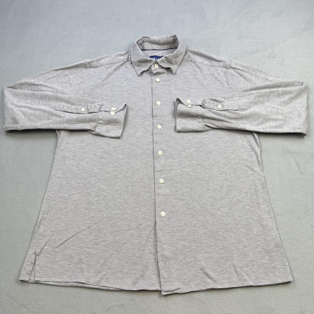 Eton Shirt Mens XL Gray Solid Jersey Knit Long Sleeve Button Front Casual